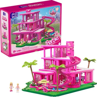MEGA Barbie The Movie - MEGA Puppenhaus für Filme Fans,Konstruktionsspielzeug für Erwachsene, Nachbildung des Traumhauses, enthält 4 kleine Puppenr, HPH26