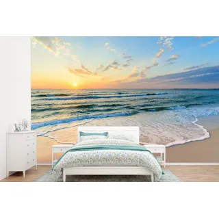 MuchoWow Fototapete Strand - Meer - Sonnenuntergang - Golf, Matt, bedruckt, (5 St), Vinyl Tapete für Wohnzimmer oder Schlafzimmer, Wandtapete, 525x350 cm bunt 5.25 m x 4 m