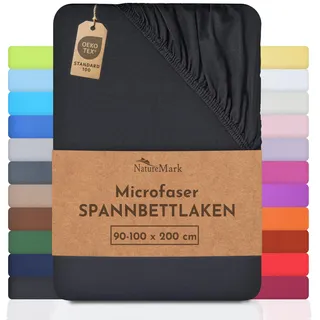 NatureMark Spannbettlaken Mikrofaser-Polyester 90 x 200 - 100 x 200 cm schwarz