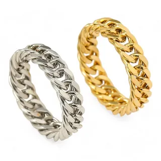 Eyecatcher Fingerring Panzerketten Ring Gold oder Silber Kettenglieder Fingerring, Kettenglieder Ring, Panzerketten Ring goldfarben US 7