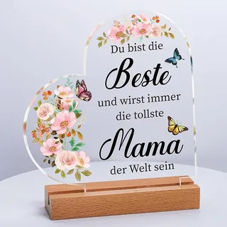 Vetbuosa® Geschenke für Mama, Herzförmiges Acryl Heimat Dekoration mit Sockel, Mama, Beste Mama Geschenk, Geschenk für Mama zum Geburtstag, Geburtstagsgeschenk für Mama