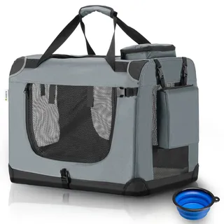 Juskys Hundetransportbox XL faltbar 56 x 81 x 58 cm Grau