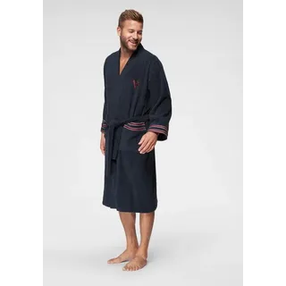 Bruno Banani Herrenbademantel Roy, ideal für Sauna & Spa, Hotelbademantel, Morgenmantel, Langform, Walkfrottee, Kimono-Kragen, Gürtel, mit farblich abgesetzten Streifen, Bademantel, Baumwolle, S-3XL blau M | 120 cm