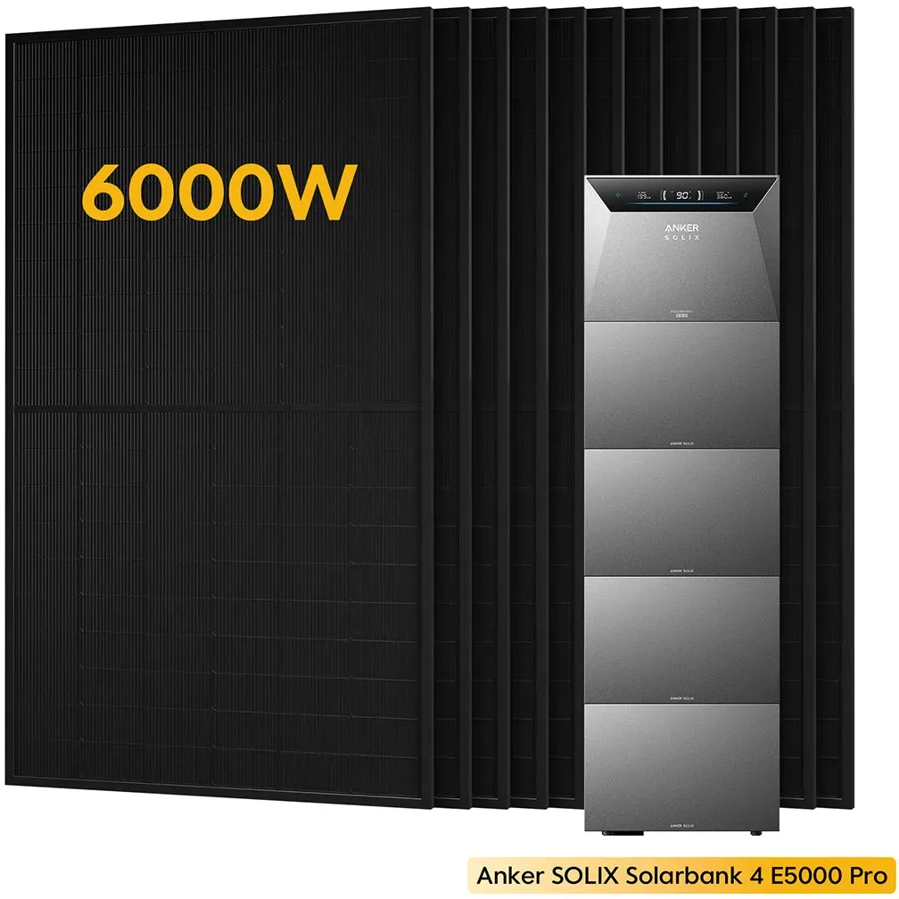 Anker SOLIX Solarbank 4 E5000 Pro, mit 12 x 500 Bifaziale Solarmodule, by Powerness - 25kWh / Pre-Sale Special: Gratis Smart Meter Gen 2 / Standardversand