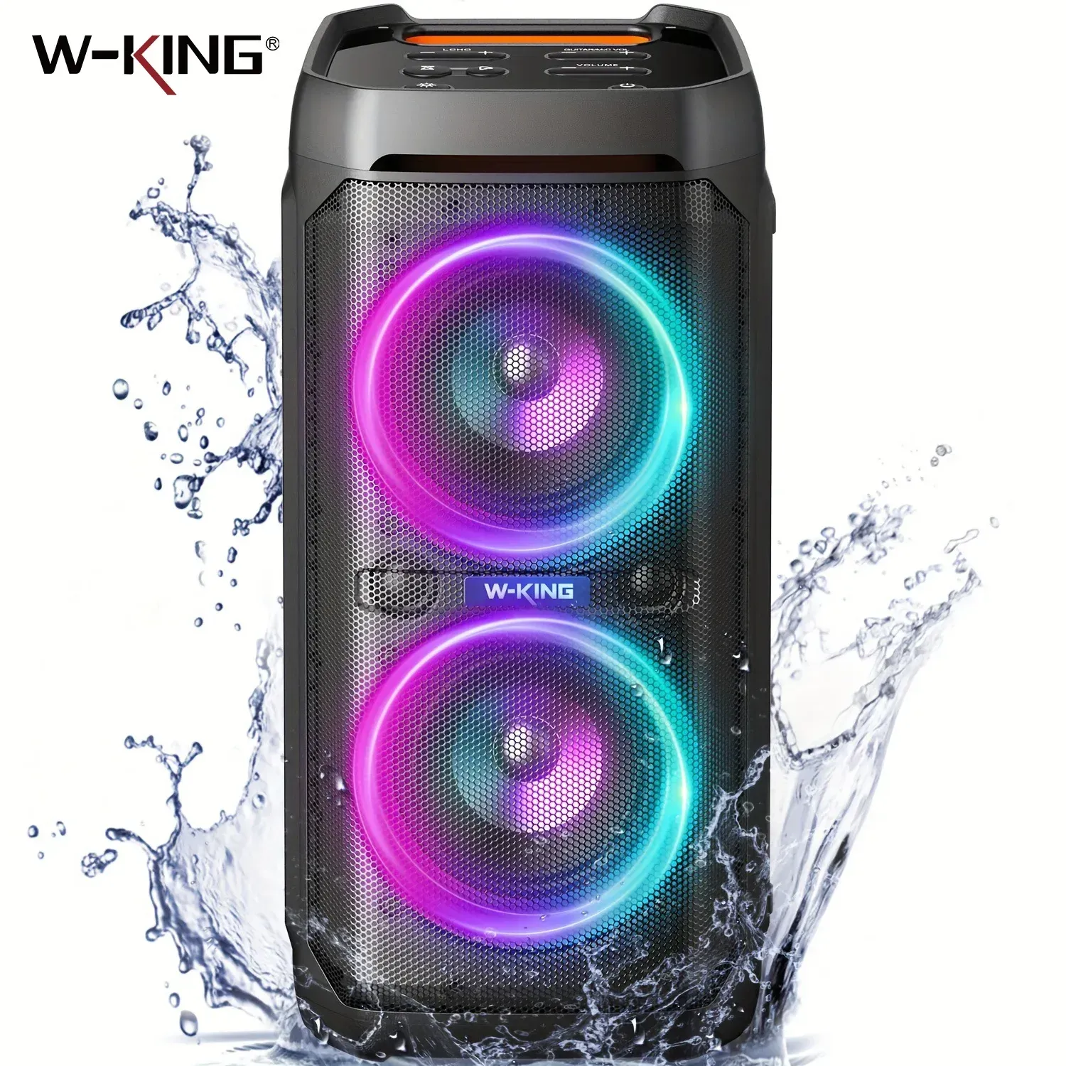 W-KING 100 W RMS Bluetooth-Lautsprecher, IPX6 wasserdicht, V5.3 tragbare Party-Boombox, kabellos, tiefer Bass/115 dB, lauter, massiver Klang