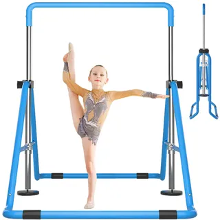 DOBESTS Gymnastikstange Kinder, Faltbarer Turnreck Reckstange Indoor, Gymnastics Bars for Kids mit Verstellbarer Höhen, Erweiterbare Junior-Heimausrüstung Stangen (Blau)