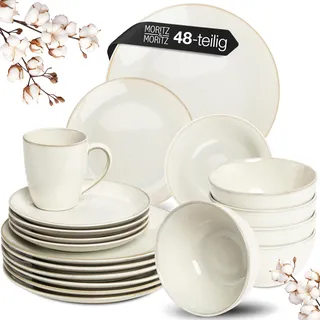 Moritz & Moritz SENSE 48-tlg. Geschirrset 12 Personen Beige - Stylisches Steinzeug Geschirr Set - Kratz-, Mikrowellen- & Spülmaschinenfest, Essgeschirr, Tafelservice, Kombiservice 12 Personen