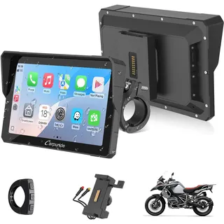 W702S Pro Motorrad Carplay Bildschirm mit BM05 Halterung für Plug-and-Play, Kabellos CarPlay & Android Auto, 7" Wasserfest Touchscreen, Intercom-Funktion, Dual Bluetooth, Verdrahtet Controller, Navi.