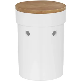 Kela Zwiebeltopf mit Lüftungslöcher 15cm Salena Bambusdeckel, Zwiebel Aufbewahrung Keramik, weiß