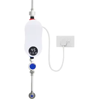 BRRIDE Elektro Durchlauferhitzer Klein, 5500W 220V Tankless Mini Instant Elektro Wassererhitzer für Küche Bad, Tragbarer Niederdruck Dusche Warmwasserbereiter mit LED-Anzeige (Standardsatz)