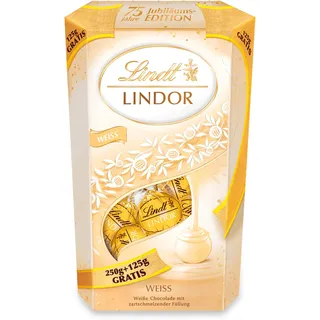 Lindt Schokolade LINDOR Kugeln Weiß | 375 g Cornet | Weiße Schokolade mit zartschmelzender Füllung | Pralinen-Geschenk | Schokoladen-Geschenk | LINDOR 75 Jahre Jubiläums Edition