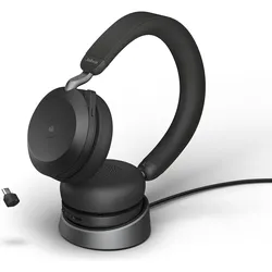 Jabra Evolve2 75 MS Stereo + Ladestation (Kabellos, USB-C, Microsoft Teams), Office Headset, Schwarz