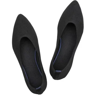 Frank Mully Spitze Zehe Ballett Flache Schuhe - Low Wedge Komfort Slip On für Frauen - Klassische Strickkleid Flats, Schwarz, 36 EU - 36 EU