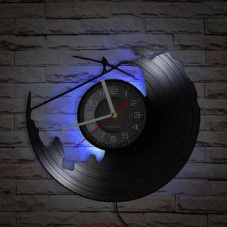 Smotly Vinyl-Wanduhr, Wanduhr, Stahldraht, Wanduhr, mit LED-Nachtlicht, Aktivitäts-Wanduhr, Geschenk mit Licht/Geschenk: Haken + Geschenktasche)