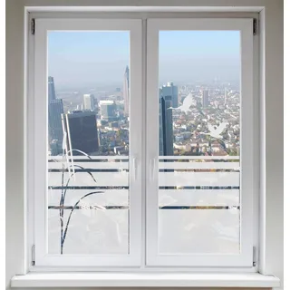 INDIGOS UG Fensterbild Glasdekorfolie Sichtschutzfolie Sonnenschutz Schilf Zugvögel Kranich satiniert Blickdicht - 500-2000 mm - Dekoration Sonnenschutz Folie - Fensterfolie - selbstklebend - matt
