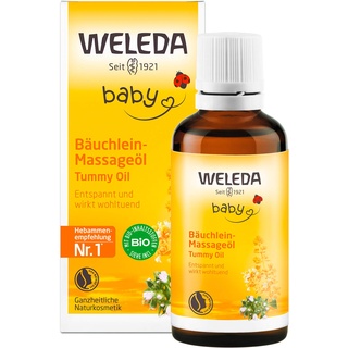 WELEDA Bio Baby Calendula Bäuchlein Massageöl - veganes Naturkosmetik Babyöl / Körperöl hilft Babys & Kindern bei Blähungen. Natürliche ätherische Öle fördert die Verdauung & entspannen (1x 50ml)