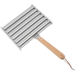 Fdit Hot-Dog-Roller für Mädchen, Abnehmbarer Hot-Dog-Wurstroller aus Edelstahl, Dampfgarer mit Extra Langem Holzgriff, BBQ-Hot-Dog-Roller für Gleichmäßiges Garen (L)