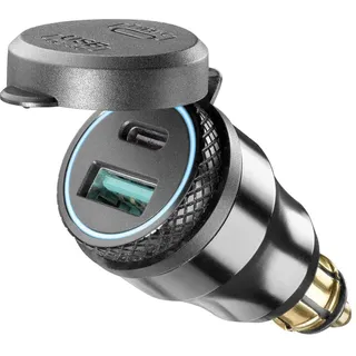 Interphone ACCDIN2USBTYPEC Adapter für Motorrad, Aluminium, DIN 12 V auf USB und Typ C