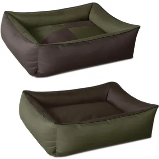 BedDog 2in1 Hundebett MAX Quattro, großes Hundekörbchen aus Cordura, waschbares Hundebett mit Rand, Hundesofa für drinnen, draußen, M, Mystic, grün-braun