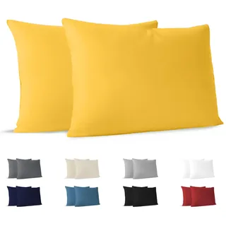 Dreamzie Kissenbezug 40x60 (Set mit 2) - 100% Jersey Baumwolle 150 g/qm Kissenbezüge -Gelb - Für Kissenbezug 40x60 Baumwolle - Kissenhülle - Resistent und Hypoallergen