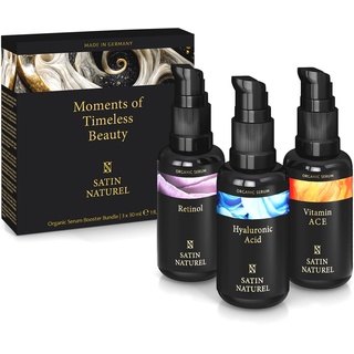 Satin Naturel Geschenk für Sie - Retinol + Hyaluron + Vitamin C Serum 3x30ml, Beauty Skincare Set Vegan - Geburtstagsgeschenke für Frauen - Luxus-Geschenkbox