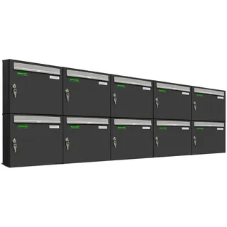 AL Briefkastensysteme Basic 10er Briefkasten RAL 7016 Anthrazit inkl. Zeitungsfach