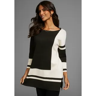 LAURA SCOTT Longpullover mit geometrischem Jacquardmuster Gr. 36,