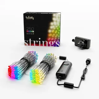 Twinkly Strings 250 LED RGB+ Weiß, LED-Lichterkette, Smarte LEDs für den Innen- und Außenbereich, Kompatibel mit Alexa und Google Home, IP44, App-Steuerung, Transparentes Kabel, 20m