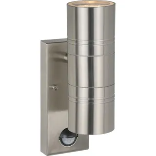 Wandleuchte außen Metall mit Bewegungsmelder GU10 IP44 H: 22,5 cm Chrom 2-flammig 2700 K warmweiß 350 lm - Silber