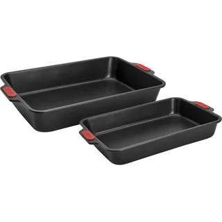 WOLL Auflaufform Let's Bake!, Stahl, (2-St), mit Antihaftversiegelung und integrierten Silikongriffen schwarz