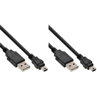 InLine 33107L USB 2.0 Mini-Kabel, USB A Stecker an Mini-B Stecker (5pol.), schwarz, 5m (Packung mit 2)