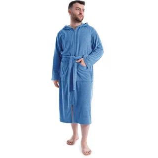 my home Herrenbademantel Nela, ideal für Sauna & Spa, Hotelbademantel, Morgenmantel, Langform, Leichtfrottee, Kapuze, Gürtel, einfarbig, S-4XL, mit Reißverschluss blau L | 125 cm