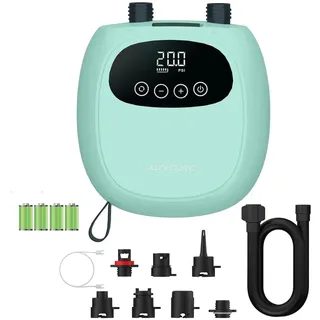 dwndpump SUP Pumpe Elektrische 20PSI, Schnelles Aufladen SUP Pumpe Elektrisch mit Akku, Tragbar Elektrische Luftpumpe, Aufblasen und Entleeren, Luftpumpe für Kajaks, Windflügel (mit 7 Ventil Adaptern)
