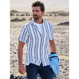 engbers Herren Luftiges Leno-Baumwollhemd Blau regular gestreift Kent-Kragen - 5XL