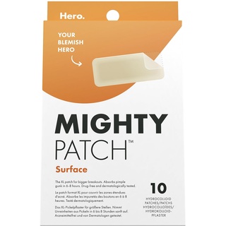 Hero Cosmetics Mighty Patch Surface Pickel-Patches von Hero Cosmetics, XL-Hydrokolloid-Pflaster, Aknebehandlung für Tag & Nacht, 10 große Pflaster für Gesicht & Körper