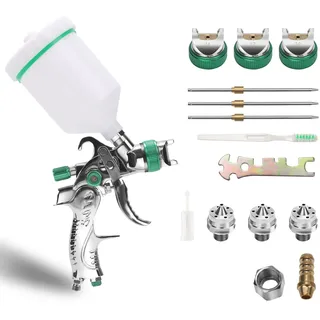 Lospitch HVLP Lackierpistole Sprühpistole, Spritzpistole mit 3 Düsen aus Edelstahl (1,4 mm, 1,7 mm, 2,0 mm) & 600 cc Becher Professionelle Farbspritzpistole