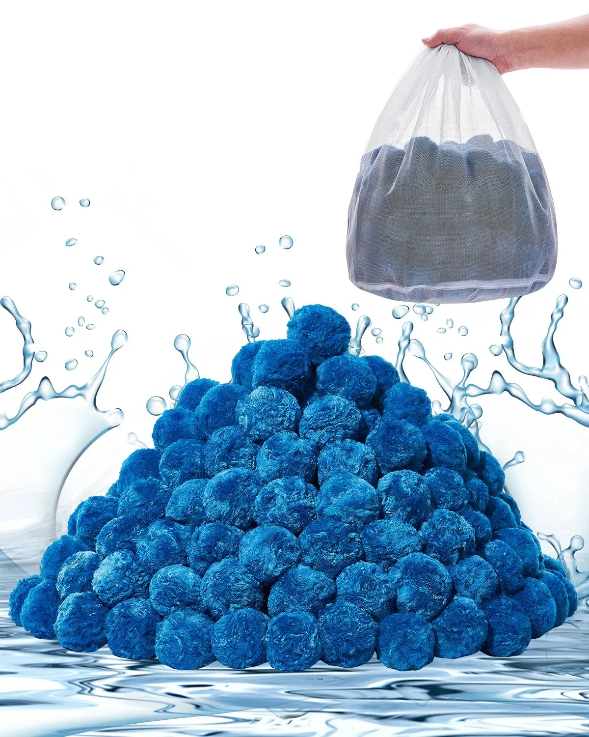 VEVOR Filter Balls für Sandfilter, 1,42 kg, Filterbälle ersetzen Pool-Filtersand, wiederverwendbares blaues Filtermedium aus Polyesterfaser mit Waschbeutel, für Schwimmbecken, Aquarien, Aufstellbecken