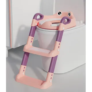 Toilettensitz Kinder mit Treppe, Toilettentrainer für Kinder, WC Sitz mit PU Gepolsterter, Höhenverstellbar und Faltbar, Rutschfest mit Spritzschutz Toilettenaufsatz Kinder