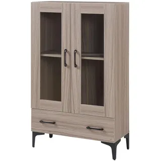 [en.casa] Vitrine Sonoma Eiche, Glas, 1 Schubladen, Rechteckig, 70x115x31 cm Sonoma-Eichenoptik