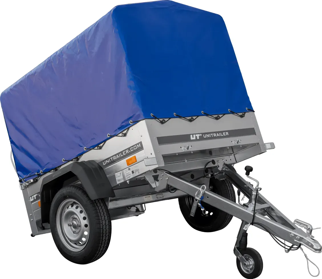 Anhänger 150 KIPP, 150 x 106 cm [mit blauer Hochplane, Hochspriegel und Stützrad]