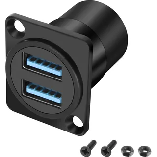 XMSJSIY USB 3.0 Einbau Adapter Dual USB Typ-A Panel Mount Socket Buchse auf Buchse Koppler 2-Port USB A Panel Fixed Pass Through Modul Adapter für Datenübertragung und Aufladung (D-Typ)