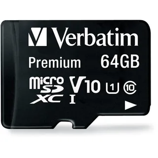 Verbatim Premium Micro SDXC Speicherkarte mit Adapter, 64 GB, Datenspeicher für Foto- und Video-Aufnahmen, Micro SD Karte in schwarz, ideal für Handy, Kamera oder Tablet