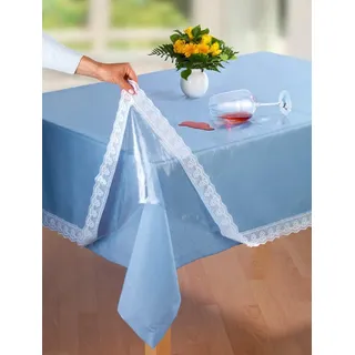 EMHELLE Tischdecke Schutzdecke mit weißer Spitze, Tischschutz, transparent, glasklar, Größe wählbar, Made in Germany (100 x 140 cm)
