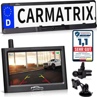 CARMATRIX Solar Funk Rückfahrkamera im Kennzeichen mit Monitor Rückfahrsystem Auto