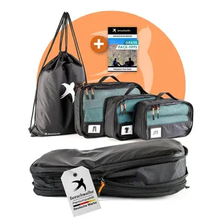 Compression Packing Cubes Set für Koffer & Backpack | Packwürfel Packing Cubes Compression als Rucksack Organizer | Travel Packtaschen | Camping Zubehör & Wander Ausrüstung (4-teilig, schwarz)