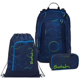 Satch Air Schulrucksack Set 3tlg. inkl. Schlamperbox und Sportbeutel (Blue Tech) - 45 x 28 x 16 cm