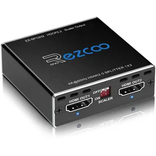 4K 60Hz HDMI Splitter 1x2 1080P 120Hz HDCP2.2 HDR 18Gbps UHD Dolby Vision Atmos EDID Scaler 4K 1080P Dual Monitors HDMI 2.0 Splitter 1 in2 Out for PS5, SkyQ, Xbox, Fire Stick