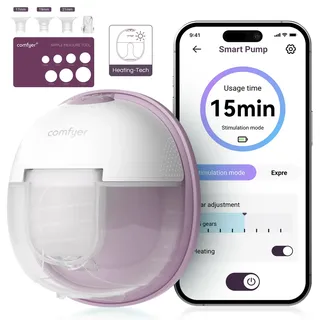 Comfyer Milchpumpe Elektrisch Tragbar Freihändig, Milchpumpe Für Den Babymund, Abgedichteter Flansch Mit 3 Sorte 17,19,21mm und 9 Stufen, Wärmekompress, Magnetisches Laden, APP steuern