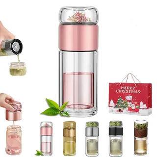 Infusifie Tea Infuser, 2025 New Tea Infuser, Double-Layered Glass Tea Infuser Bottle, Portable Leak-Proof Tea Infuser Pot (Pink, 350ml)