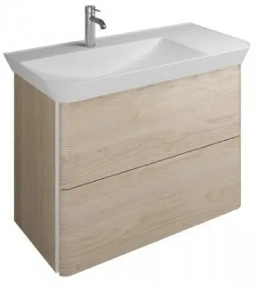 burgbad Iveo Mineralguss-Waschtisch mit Waschtischunterschrank, 2 Auszüge, Version rechts, Breite 800mm, SFEO080RF2747G0161, Farbe: Eiche Dekor Cashmere / Eiche Dekor Cashmere, vertikale Griffleiste